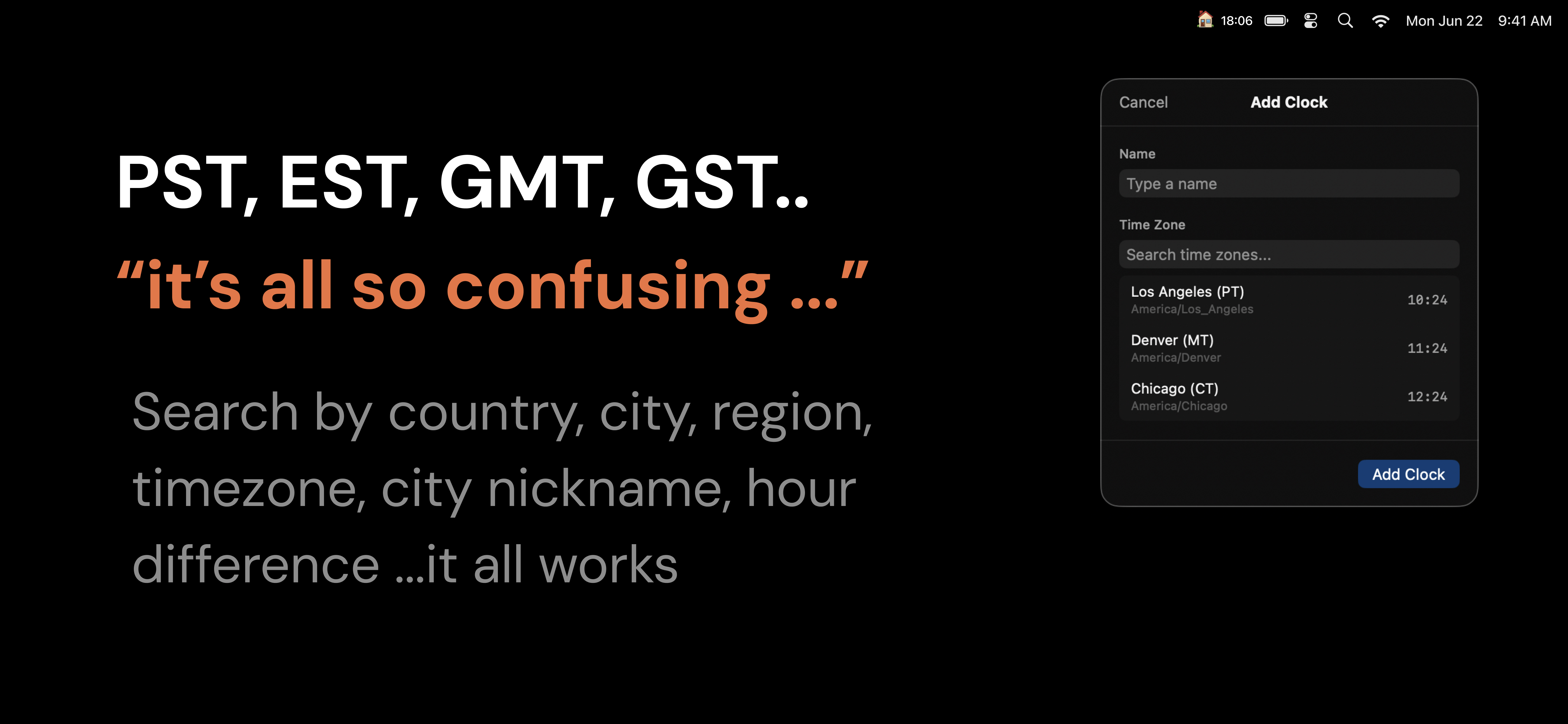 ZoneBar Add Timezone